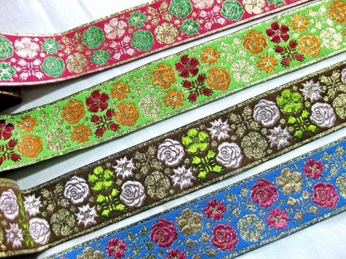 Brokat borte webband floral - webband,