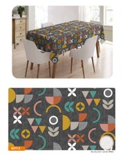 Tischdecke Meterware Wachstuch abwaschbar Leinenoptik  Schwarz / Bunte 8217-2