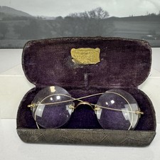 Antike runde Brille Widmaier Cannstatt vergoldet um 1900 im Originaletui