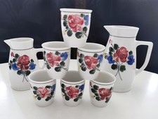 LILIEN Porzellan Alpenflora Kanne Krug 1L + 0,5L + 6 Becher handbemalt Blumen