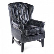 Chesterfield Sessel Vintage Echtleder Ohrensessel Ledersessel Schwarz Antik