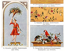 Alte Lithographie, Tapeten, ca. 1935, Chinesische Seidentapete, Papiertapete