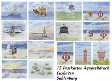 15 Aquarell Postkarten Cuxhaven Duhnen Sahlenburg Kutsche Leuchtturm Maritim