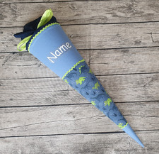 Schultüte / Zuckertüte aus Stoff - 70cm - Blau - Dinosaurier - Name - NEU