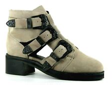 Topshop Marco Damen-Stiefeletten UK 7 EU40 taupe Wildleder Cut-Out Blockabsatz Schnalle
