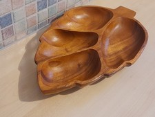 Holz Schale Tablett in Blattform Servierschale Nuss Snackschale 4 Fächer 37x23cm