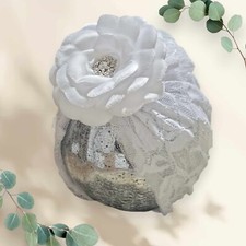 Babymütze zum Taufkleid Taufmütze Baby Turban Taufhut Mütze Taufe weiß 0-6 Mon