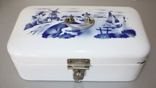 Emaille Brotkasten mit niederländ. Motiven weiß/blau, Bing Werke Nürnberg