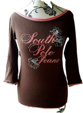 leichtes Shirt von Southpole Gr. S eher XS 32/34 braun rosa Strass Top Pullover