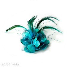 Haarblumen mit Feder Perle Fascinator Ansteckblume Brosche Clip Lafairy