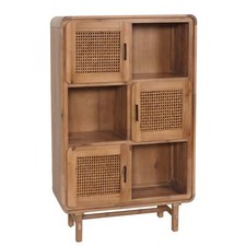 B-Ware Highboard MCW-M47, Rattan Akazie Massiv-Holz gebeizt 141x90x35cm 32kg