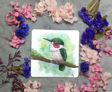 Mini Kolibri Kunstwerk in Aquarell Original, Vogel Bilder, Gemälde, Portrait