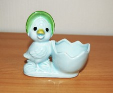Eierbecher mit Küken Vogel Hut blau Keramik