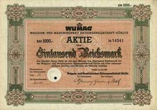 WUMAG Waggonfabrik AG 1937 Görlitz Sachsen Cottbus Krefeld 1000 RM Elevant GmbH