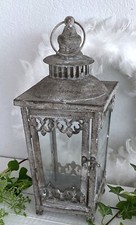 Shabby Laterne Tischlaterne Hängelaterne Metall Grau Patina, Romantik, 37 cm