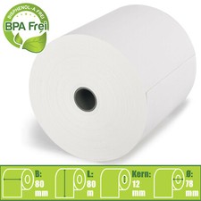 Thermorollen 80mm x 80m x 12mm Bonrollen Kassenrollen BPA frei 80x80x12mm 55g/m²