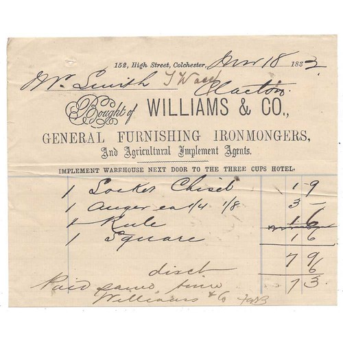 1882 billhead williams co - billhead,,
