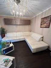 Echtleder Ecksofa Creme mit Beweglicher Rückenlehne Wohnlandschaft