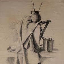 Hertha Peschke-Scholz Stillleben Malutensilien Decke Kohle