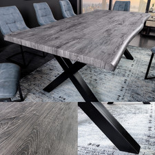 Industrial Esstisch WILD - AUSWAHL - grau gekälkt - Wildeiche-Design - X-Gestell