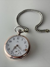 Omega Grand Prix 1900 Paris Taschenuhr 800 Silber z.T. rotvergoldet - Werk Top