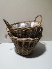 2er set  Pflanzkorb aus Rattan mit Folieneinsatz in grau, Ø 35 H: 25 cm