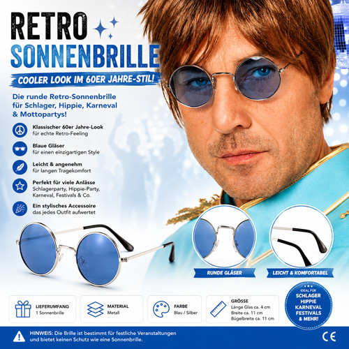 Retro brille rund blau silber - brille,