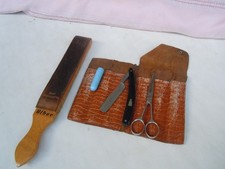 Altes/antikes Rasiermesser-Set mit Aufbewahrungstasche aus Leder 