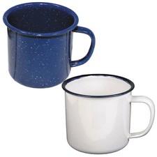 Camping Email Tasse Outdoor Western Becher Kaffeebecher Emailletasse blau weiß