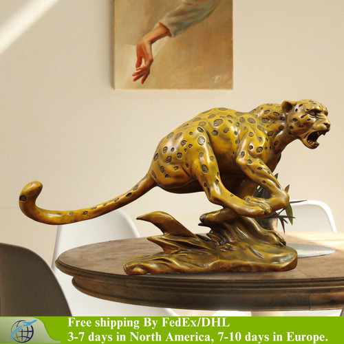 Bronze leopard sculpture - bronze,