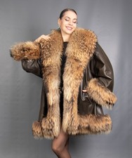 16473 TOLLER ECHT FINN WASCHBÄR LEDER MANTEL PELZ SWINGER PELZ WUNDERSCHÖN GRÖSSE 5XL