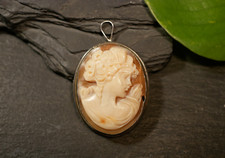 800 Silber Anhänger Brosche Gemme Kamee Frau Portrait Oval Vintage Retro