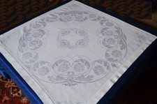 Altes Tafeltuch Leinendamast mit Hohlsaum und reichen Blütenornamenten 81 x 81