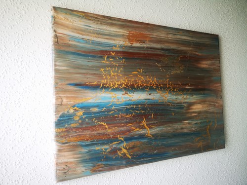 Acrylbild blau braun gold - braun,,