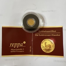 Goldmünze Springbock 0,5g Feingold 999 im Original Blister Zertifikat