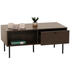 B-Ware Couchtisch MCW-N78, Wohnzimmertisch, Metall Holz Melamin dunkelbraun