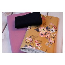 Stoffpaket - Jersey, Sommersweat - Blumen beige, rosa, dunkel - SPJ 09
