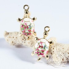 2 Anhänger Schildkröte Charm Emaille Schmuck Vergoldet 24mm GlitzerInsel 00206