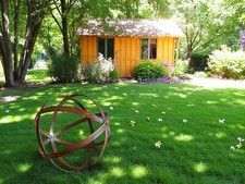 Gartenkugel aus Metall, Rostoptik, 40 cm, Dekorative Stahlband-Skulptur Edelrost