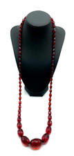 Antik Flapper Cherry Amber Bernstein Kette Oliven im Verlauf facettiert L 94 cm