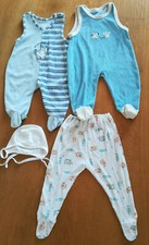 baby set jungen  gr.62-68 mütze 2 strampler 1 hose mit fuss baumwollemischung