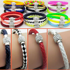 Unisex Shamballa Armband Strasssteinchen Magnetverschluss Lederarmband NEU AB01 