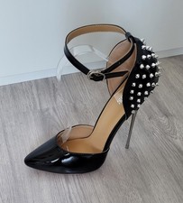 16cm High Heels Stilettos Riemchen-Pumps Schwarz Lackleder Metallabsatz EUR 43