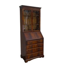 Schrägklappensekretär mit Vitrinenaufsatz englisch Nussbaum B: 79 cm -11825-