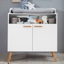 Babyzimmer Wickelkommode 2 türig 1 offenes Fach inkl. Aufsatz weiß Buche massiv