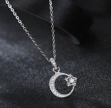 Silberkette Kette Halskette Anhänger mit Stempel Silber S925 Kristall Mond Stern