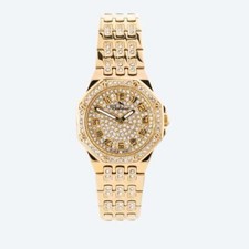 Bellevue Damenuhr Metall goldfarben Kristalle Schweizer Quarzwerk Ä702