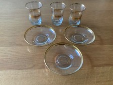Vintage Set: 3 alte türkische Teegläser  mit Goldrand und Unterteller