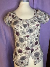 Bluse weiß Blumen Blätter lila schwarz Knöpfe Jackpot Größe 32