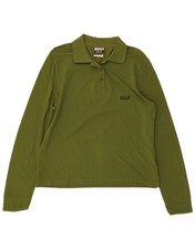 Jack Wolfskin Damen Langarm Poloshirt UK 14 Medium Grün Baumwolle BV04